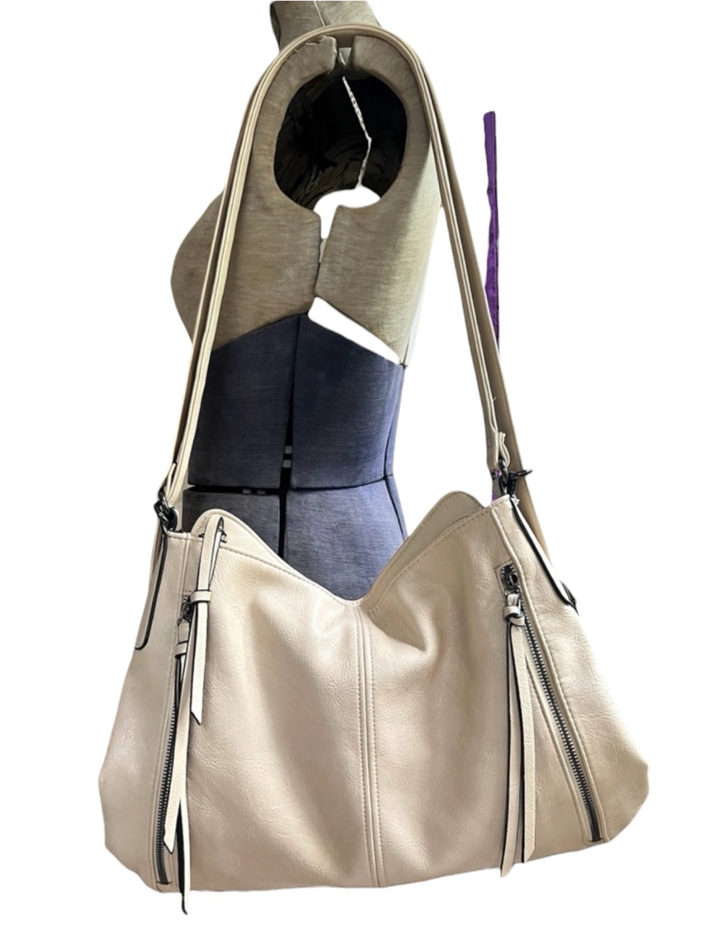 Cream Faux Leather Convertible Bag